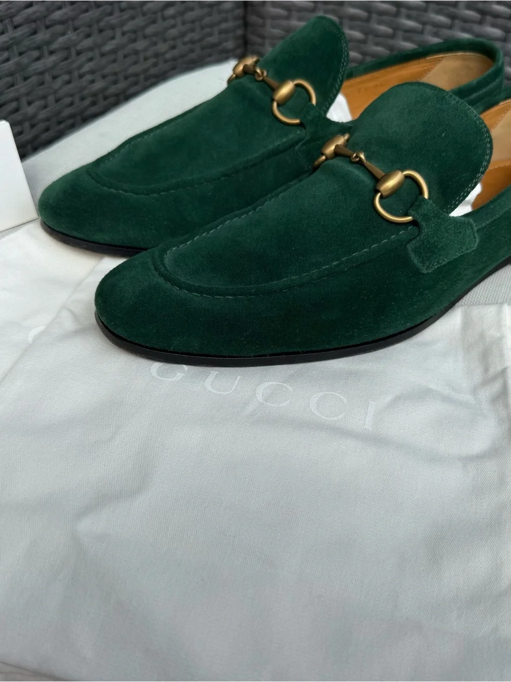 Men's Vintage Green Suede Bit Loafers Size 9.5